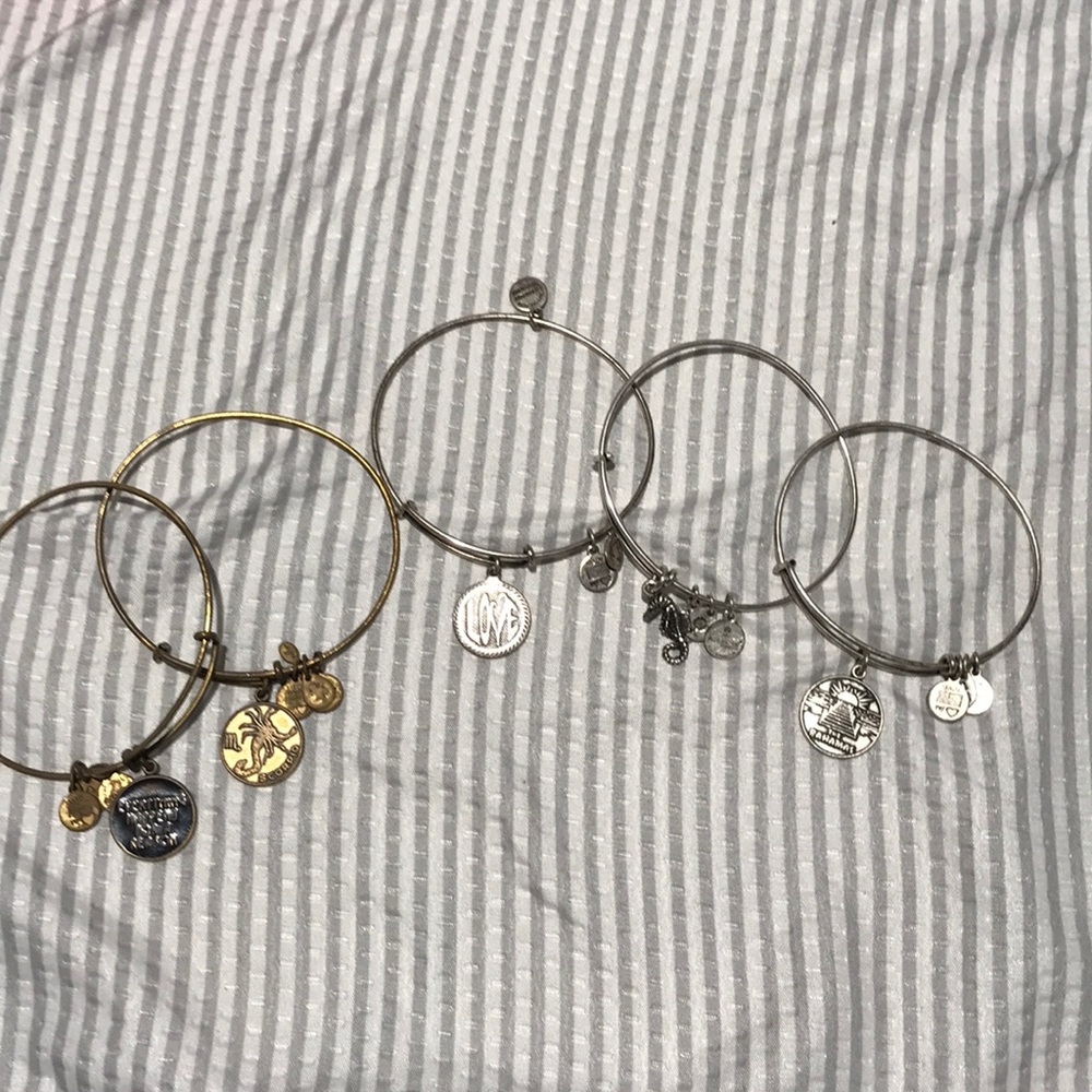 Alex and Ani bracelets 2 gold 3 silver